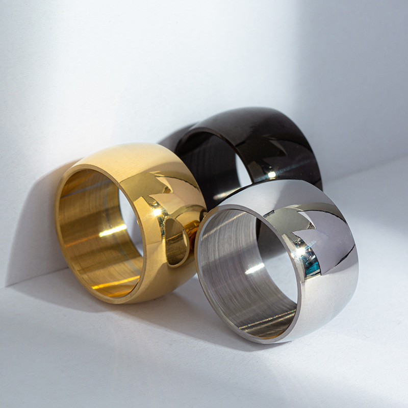 12mm enkle fingerringer i rustfritt stål til menn, punk-smykker, tilbehør, svart sølvfarge