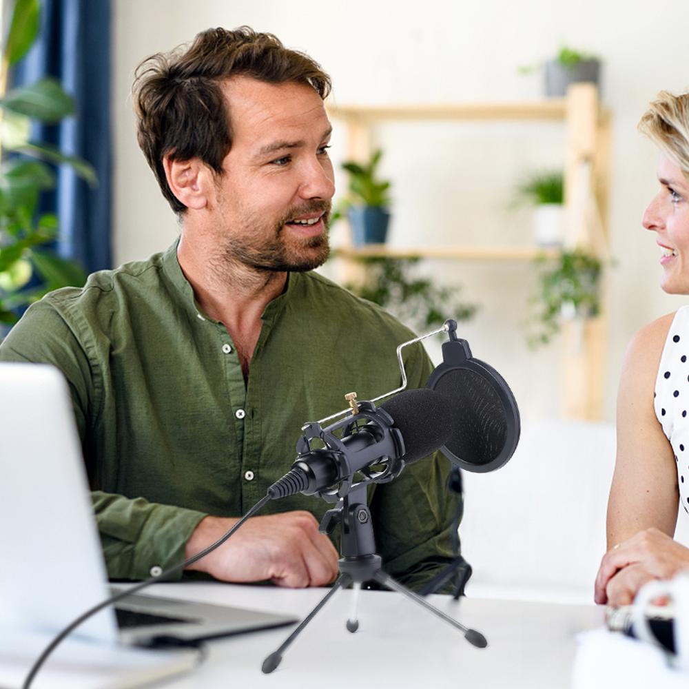 USB Microphone Condenser Wired Handheld Mic Condenser with Folding Stand Windshield for PC Chatting 170*32*32mm