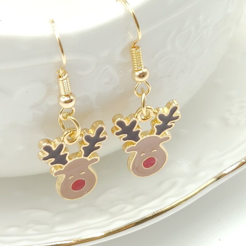 Pendientes con colgante de ciervo navideño para mujer, aretes coreanos adorables con adorno de navidad, aretes largos bohemios, joyería,