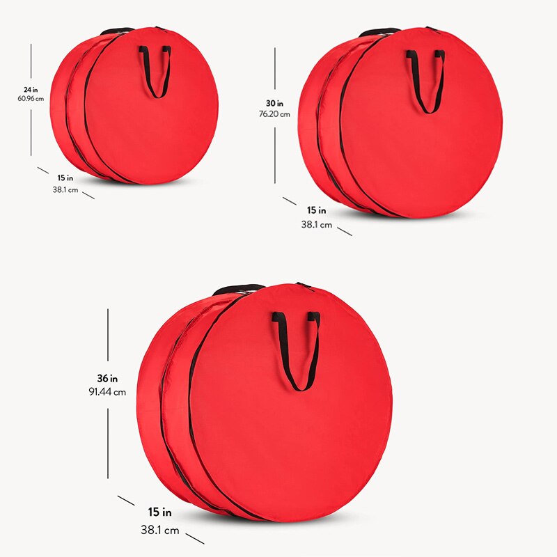 Double Premium Christmas Wreath Storage Bag 24/30/36" With Compartment Organizers For Xmas Garlands Durable Handles 600D Oxford