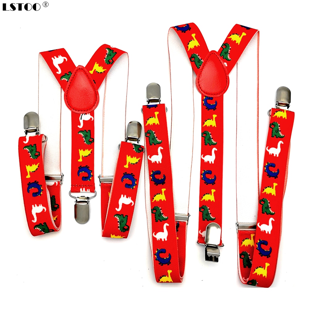 Tirantes ajustables para bebé y adulto, tirantes con Estampado de dinosaurios rojos, 2,5 CM de ancho, 3 clips, para niños, niñas, hombres y mujeres
