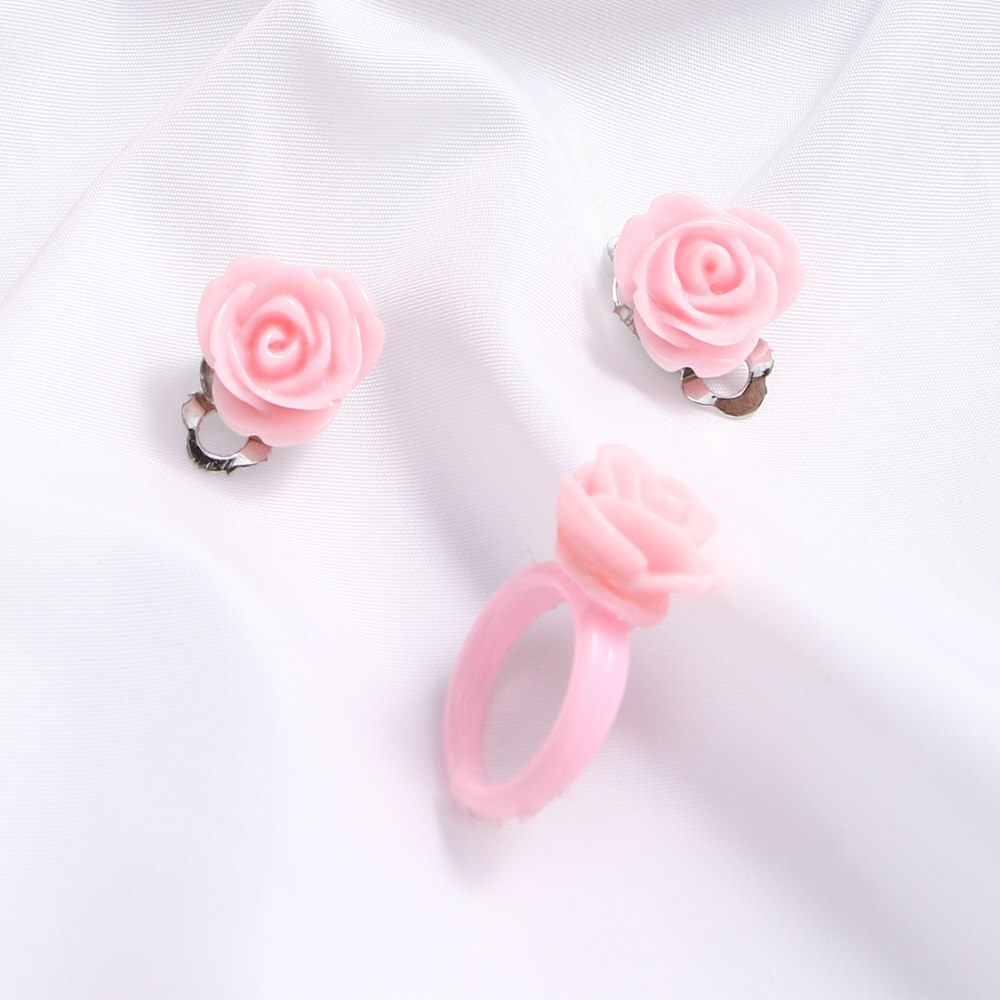 1PC Kinder Mädchen Schmuck Set Kind Perle Blume Form Halskette Armband Ring Ohr Studs Clips Zubehör