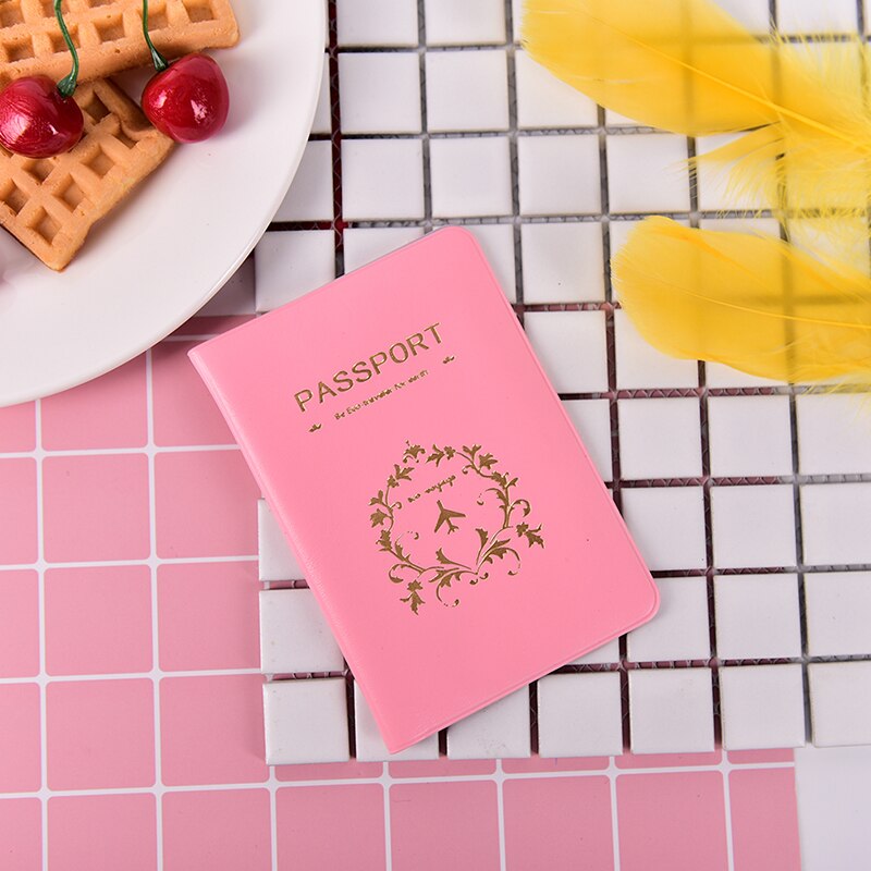 Casual PU Leather Passport Covers Travel Accessories Men Women Passport Business Holder wallet Case ID Bank Credit Card Bag: 13.5x9.3cm pink