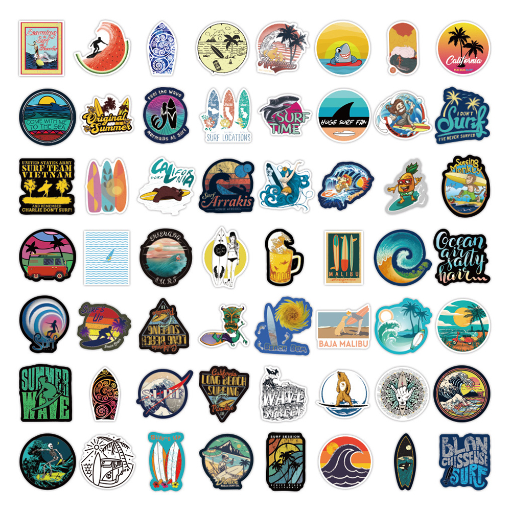 10/30/50/100 stück outdoor-aufkleber mit hawaii-surfmotiven, wasserfest, für tropische strände, surfbretter, autos und skateboards.