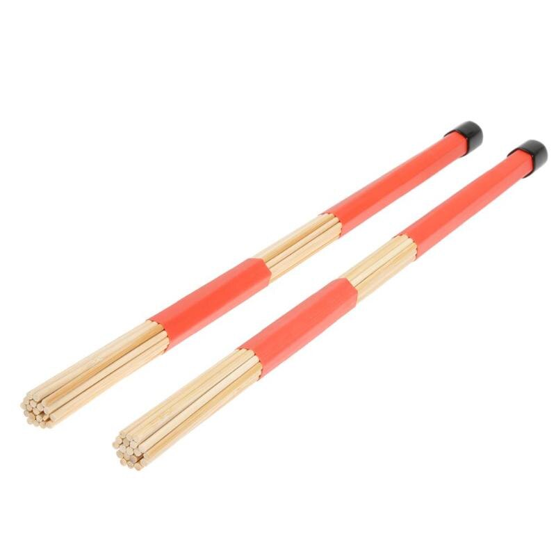 1 Pair Bamboo Country Jazz Ballad Percussion Drum Brushes Bundle Drum Sticks with Rubber Handle 40.5cm Red Color