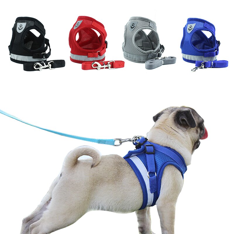 Huisdier Kat Hond Harnas Vest Voor Kleine Honden Chihuahua Pug Mesh Puppy Harnassen Reflecterende Huisdier Bulldog Wandelen Harnas & Leash set