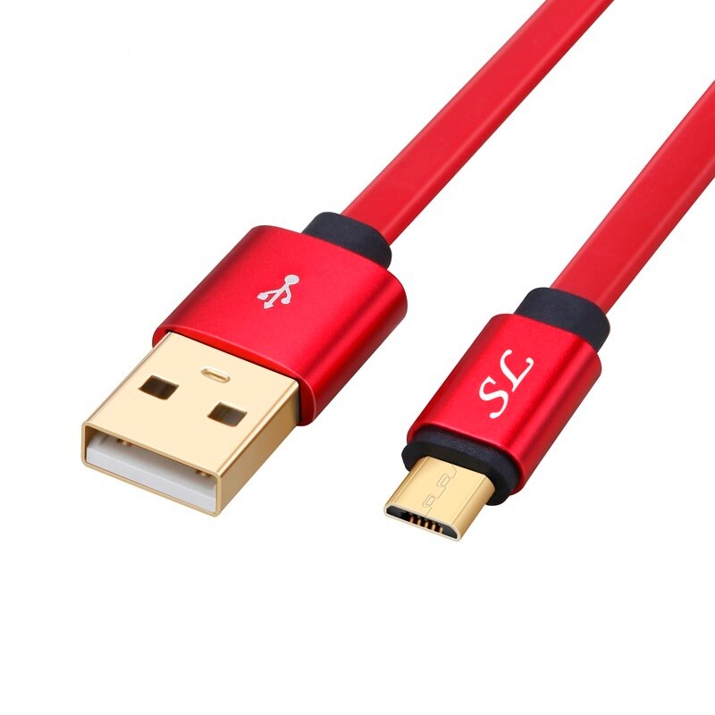 Câble micro USB plat plaqué or de 0,3 m-3 m, pour téléphone portable, ligne android, synchronisation de données, chargeur pour Xiaomi Samsung et Huawei,: red / 2m