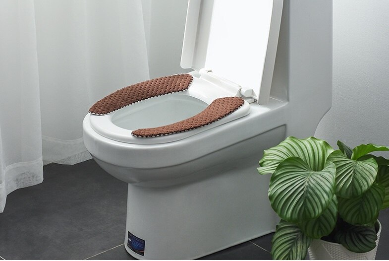 Siège de toilette de salle de bain | Outil de fermeture, tapis chauffant, lavable peluche douce, coussin en molleton de corail, tapis de toilette antidérapant, siège de toilette: brown