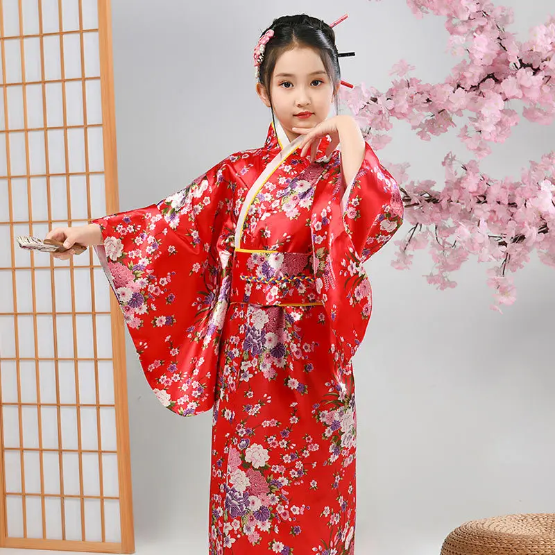 Bedruckte Bademantel Nachthemd Schüler Leistung Kinder Kimono traditionelles Kostüm weibliche Rollenspiel Leistung: XS