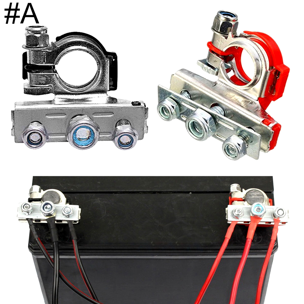 1Set Automotive Car Top Post Battery Terminals Wire Cable Clamp Terminal Connectors Kit Positive and Negative Car Accessories: black