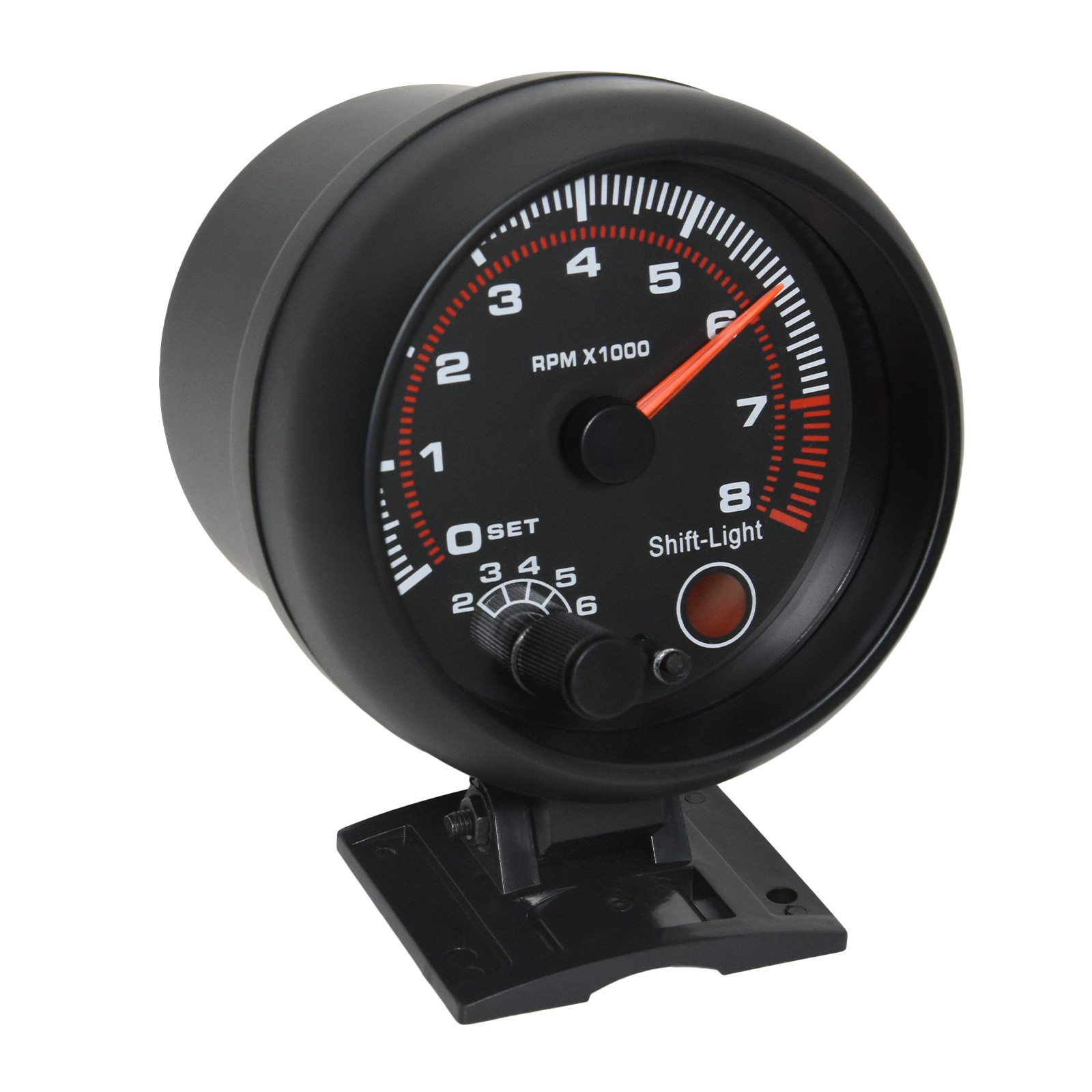 Black Tachometer Gauge with Red Shift Light Universal 3.75 Inch 95mm 12V White LED Auto 0-8000 RPM Meter Tacometro Tach Gauge
