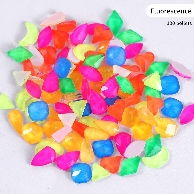 Mixed 100Pcs Nail FlatBack Super Glitter Crystal AB Rhinestone Bright Black Nail Art Rhinestones Stone DIY Manicure Decorations: Fluorescence
