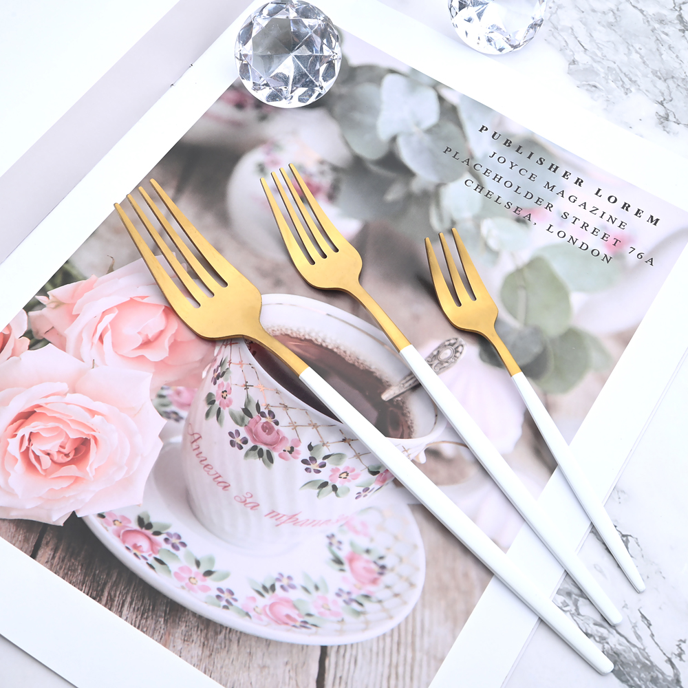 6Pcs Bestekset Rvs Zilverwerk Mes Vork Thee Lepel Servies Wit Goud Servies Bestek Keuken Diner Set