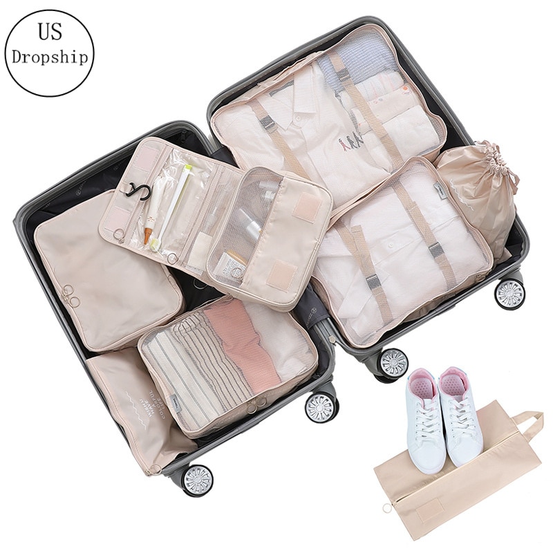 8-Piece Luggage Packing Cube Set - Large Capacity Travel Organizer Bags - Polyester Storage Suitcase Organizer