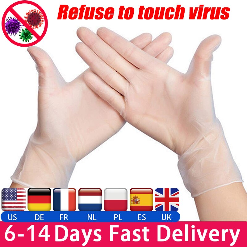 300pcs Transparent Disposable Latex Gloves Anti Virus Non-Slip Home Laboratory Rubber Food Grade Latex Gloves Household Cleaning
