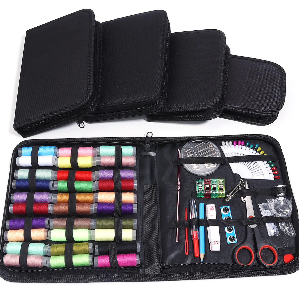 Kit de costura completo con hilos, agujas, tijeras, cinta métrica, botones, portátil, viaje, DIY, bordado, trabajo hecho a mano, conjunto de herramientas de costura