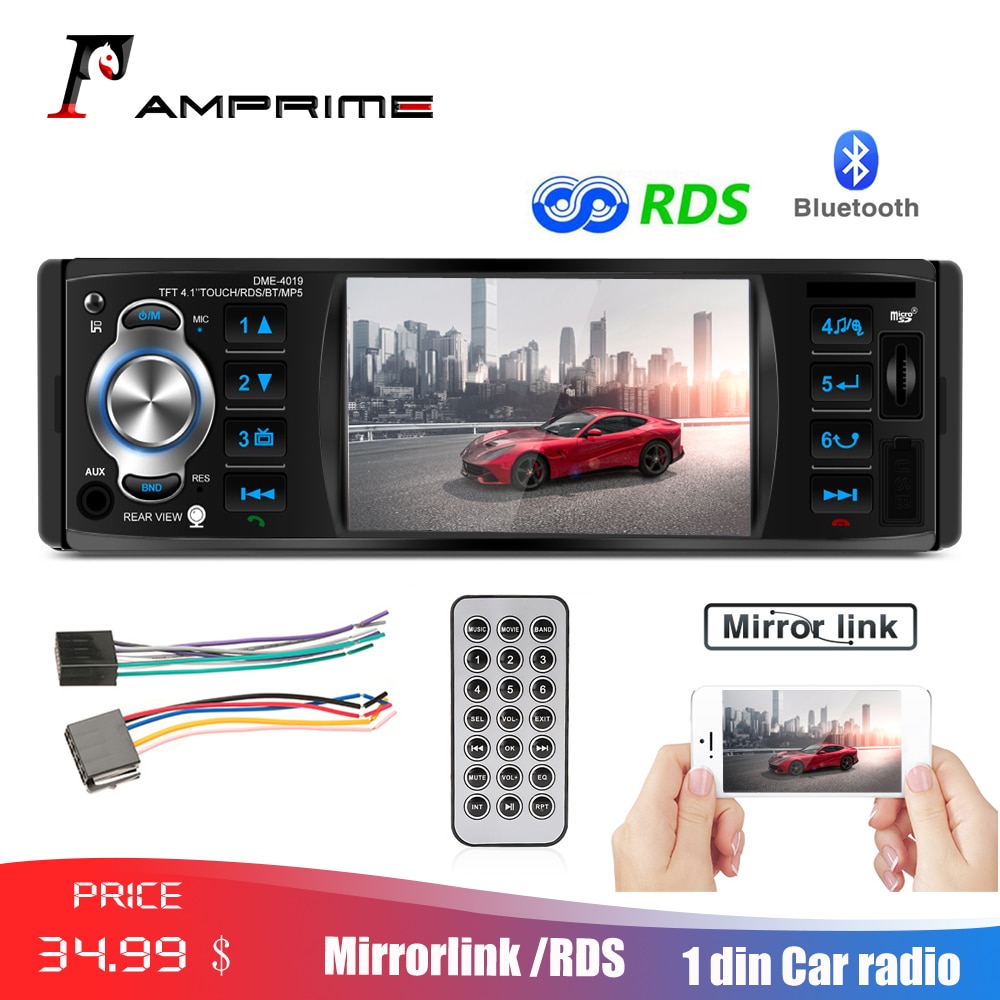 AMPrime 4022D 4.1 inch 1 Din Auto Radio Auto Audio Stereo autoradio Bluetooth Ondersteuning Achteruitrijcamera USB Stuurwiel remote