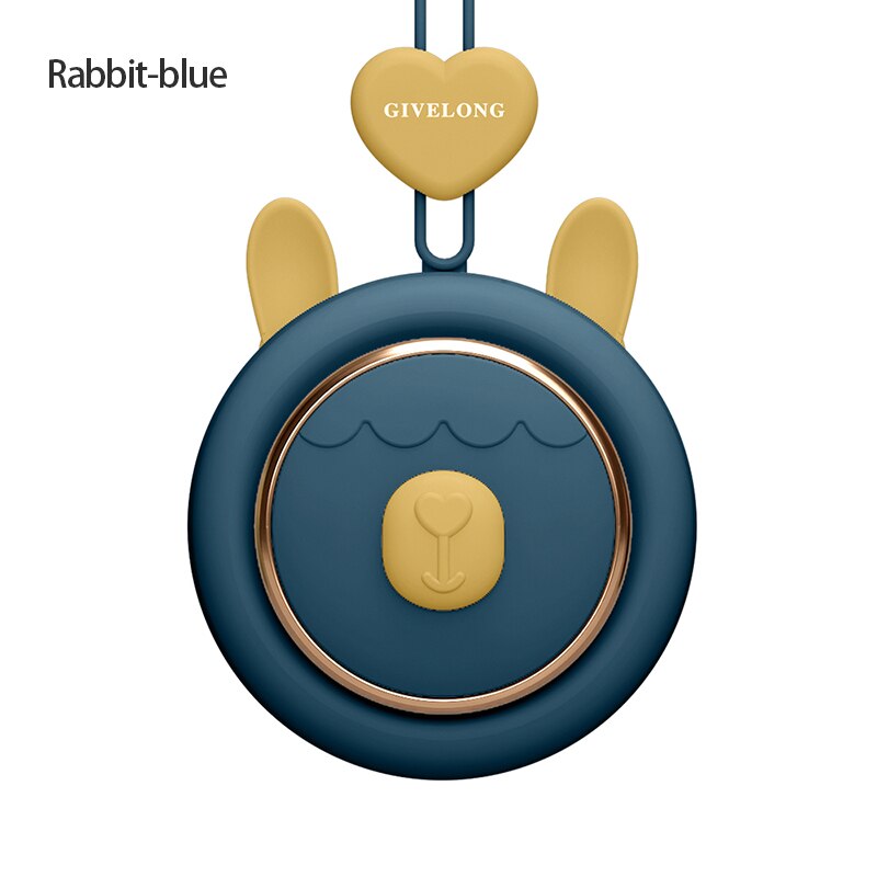 2021 nowy 1PC mini bezłopatkowy opaska na szyję wentylator bezprzewodowy słodkie zwierzątko wiszące liny przenośne wentylatory ładowania USB 3rd koła zębate prędkości wentylować: królik niebieski