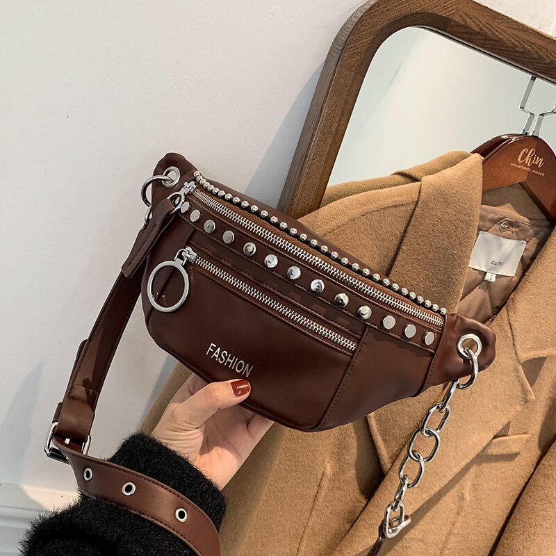 Niet Schulter Tasche Für Frauen Trend PU Brust Tasche Kette Einfarbig Umhängetasche Reise Luxus Handtasche Sack Weichen