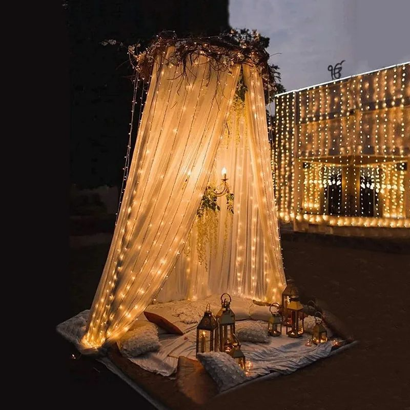1 Packung Solar--Vorhang-Lichterkette – 8 Beleuchtungsmodi für draussen, Hochzeiten, Partys und Gärten – Valentinstag, Osterdekoration