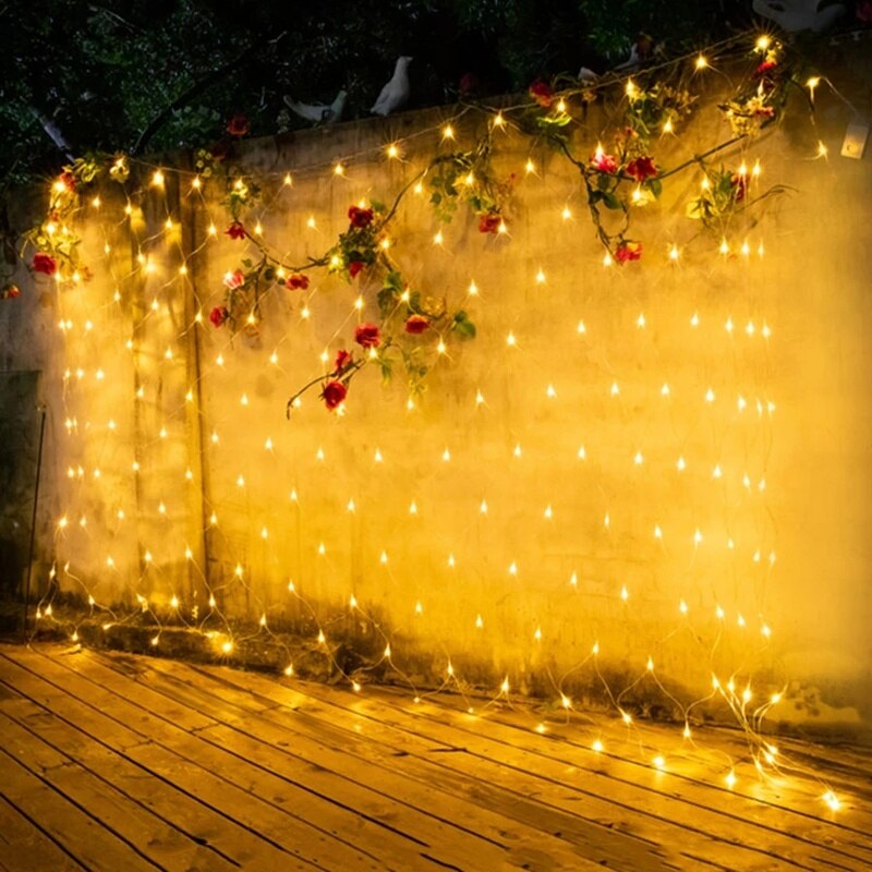 3x2m Solar Mesh Net Light Led Fairy String Window Curtain Lights 8 Modes Home Lighting Garden Patio Yard Balcony Decoration