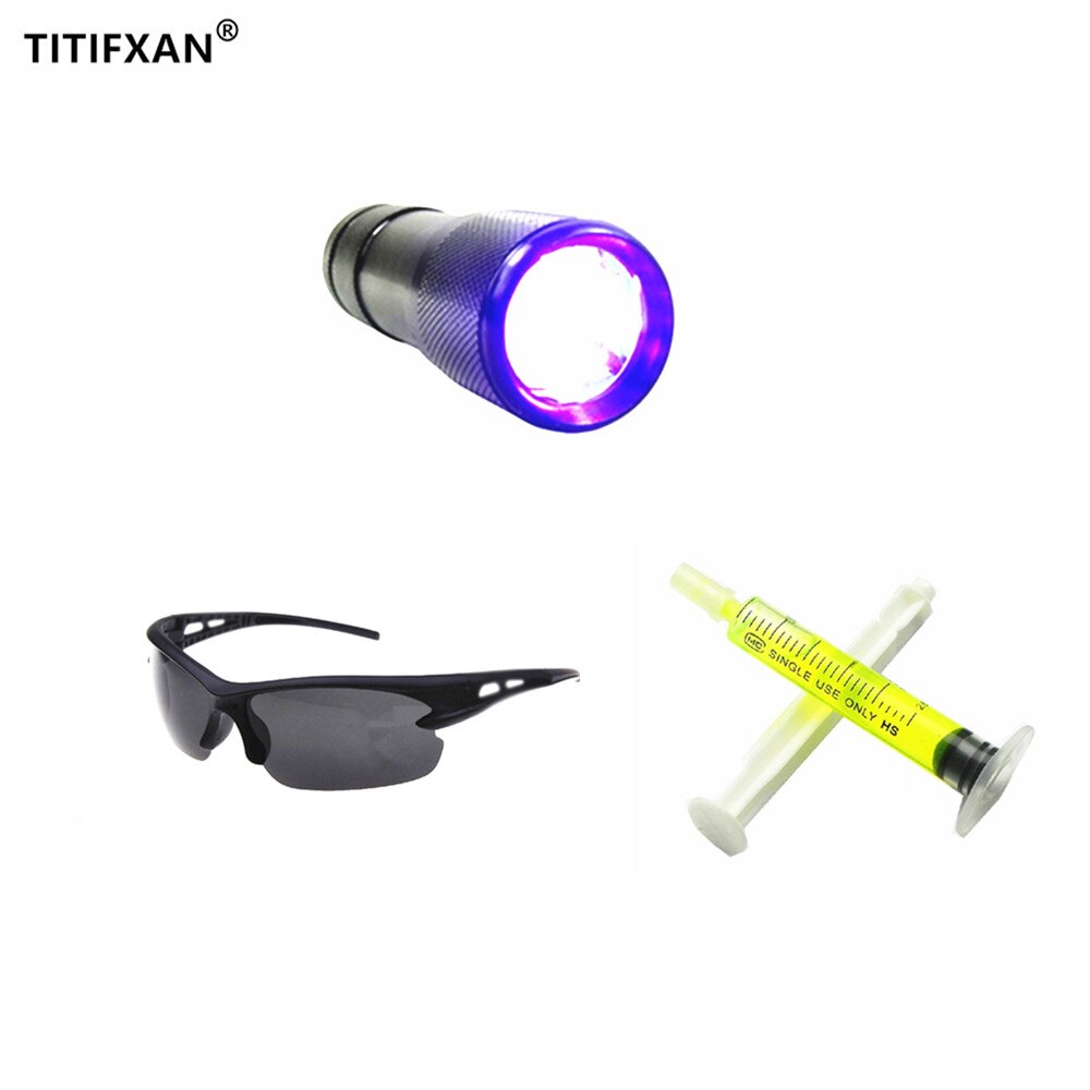 1Pcs Uv Zaklamp, 1Pcs R134a R12 Auto Fluorescerende Olie, 1 Stuks Lekken Bril Automotive Airconditioning Reparatie Tool