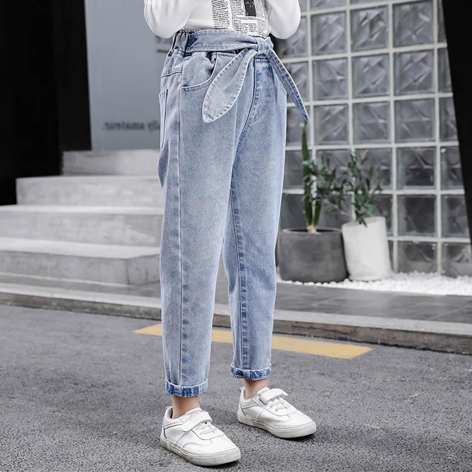 Forår børne jeans pige solide jeans til piger sløjfe piger jeans bukser efterår afslappet pigetøj 6 8 10 12 14 år