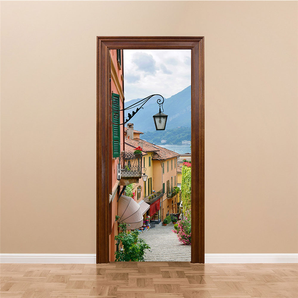 2 unids/set Luz de Calle Puerta arte Decor hogar DIY de 3D puerta pegatinas patrón de pared habitación decoración de la puerta del hogar Decoración
