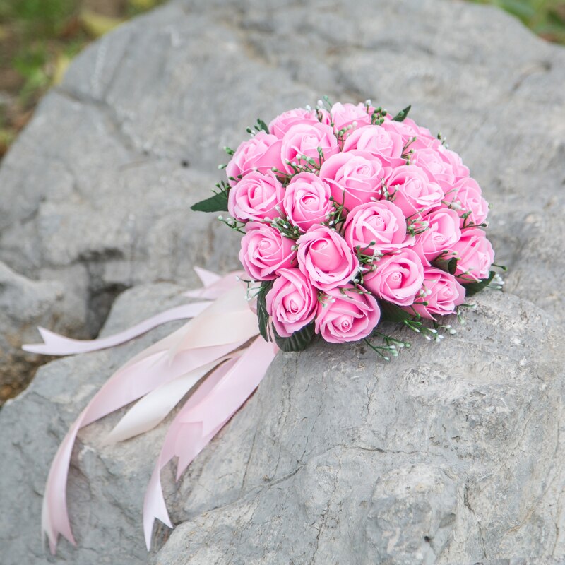 Bruidsboeket, huwelijksbloemen, roze/rood/bordeauxrood bruidsboeket, bruidsmeisjesboeket, kunstroos, bruidsboeket: Roze