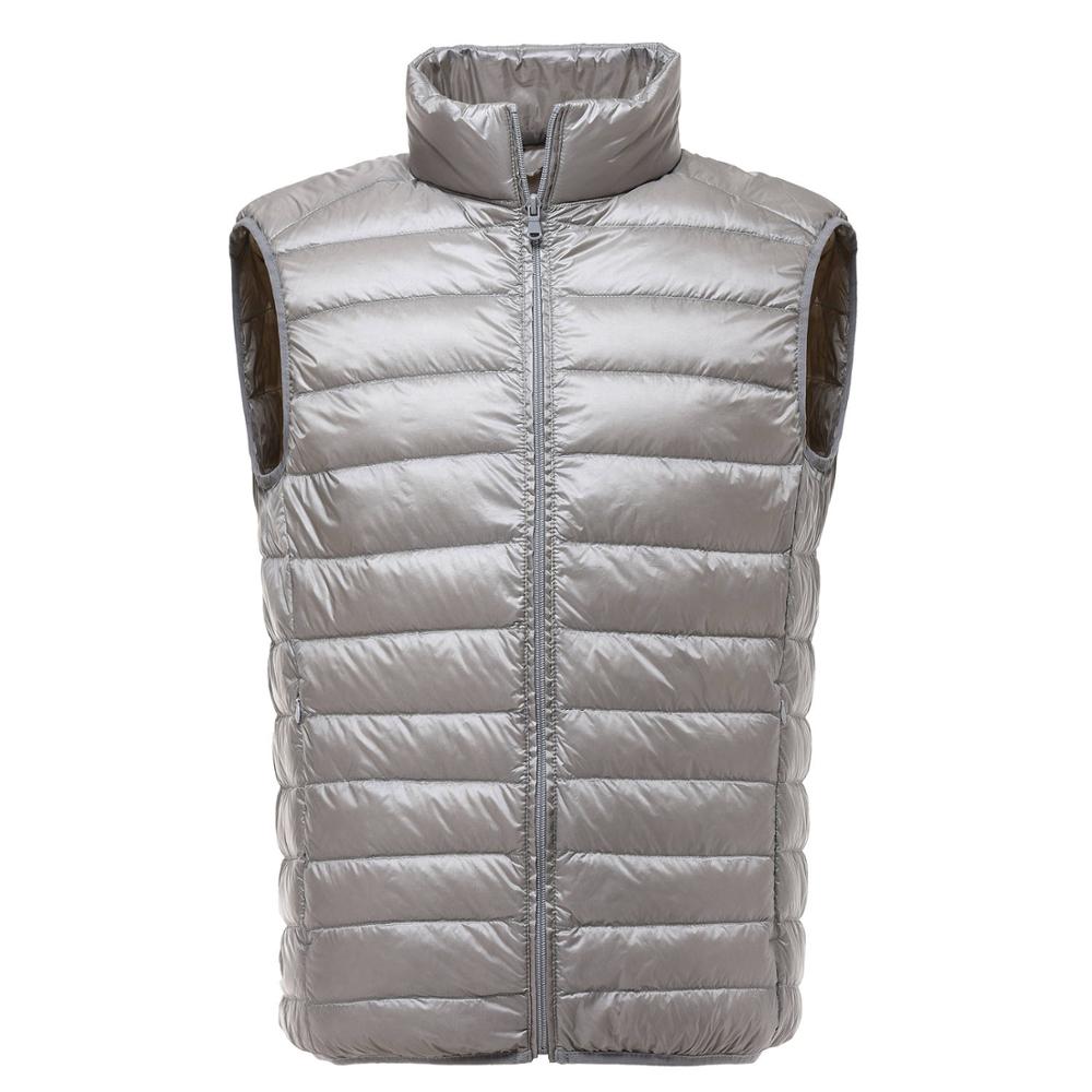 nouveaux hommes sans manches veste hiver ultra-léger blanc canard vers le bas gilet mâle mince gilet hommes vêtements coupe-vent gilet: Argent / M