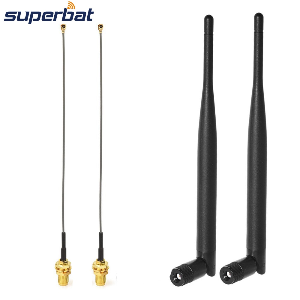 Superbat double bande WiFi 2.4 GHz 5 GHz 6dBi antenne RP-SMA et 15 cm IPX IPEX U. FL câble 2 ensemble