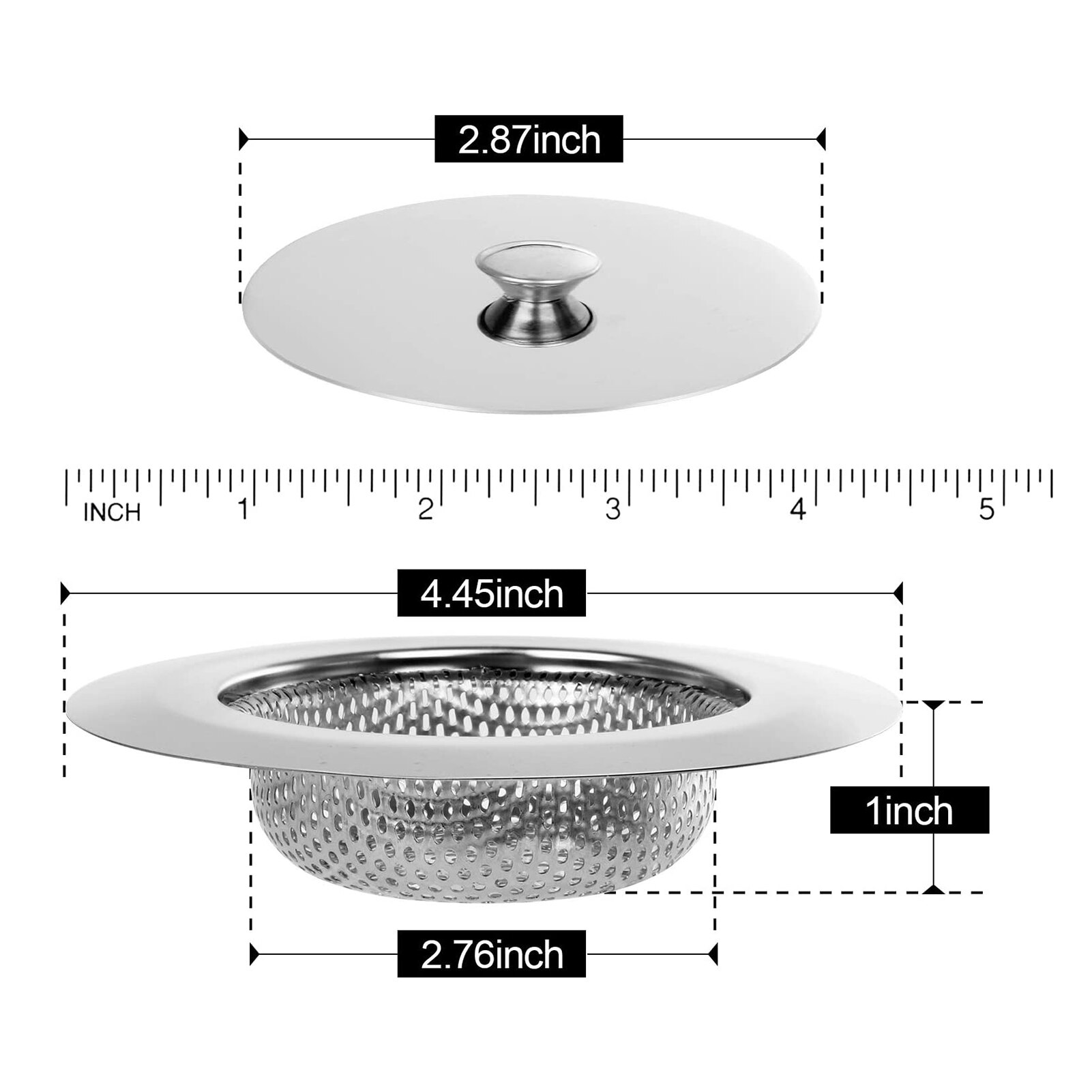 2Pcs Stainless Steel Kitchen Sink Strainer with Lid Anti-clogging Block Food Particles