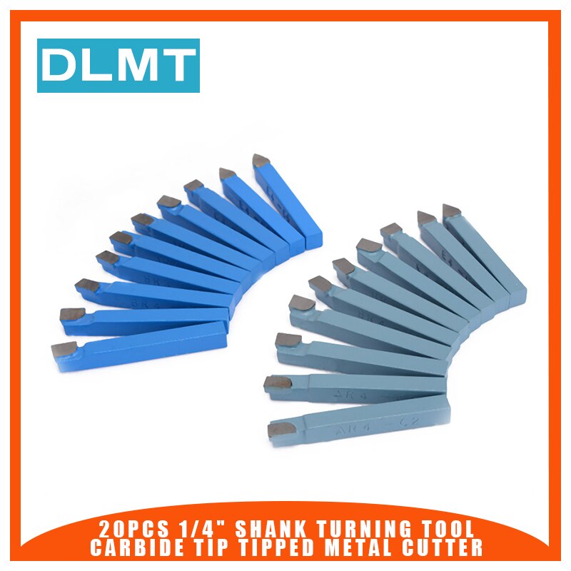20 pc 1/4 Schacht Draaigereedschap Carbide Tip Getipt Metalen Cutter C-2/C-6 Grade Bits CNC Snijden Draaibank Gereedschap houder