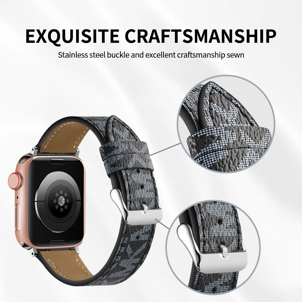 Luksusurremme kompatibel med apple watch band 38mm 40mm 41mm 42mm 44mm 45mm,  retro læderrem classic ban