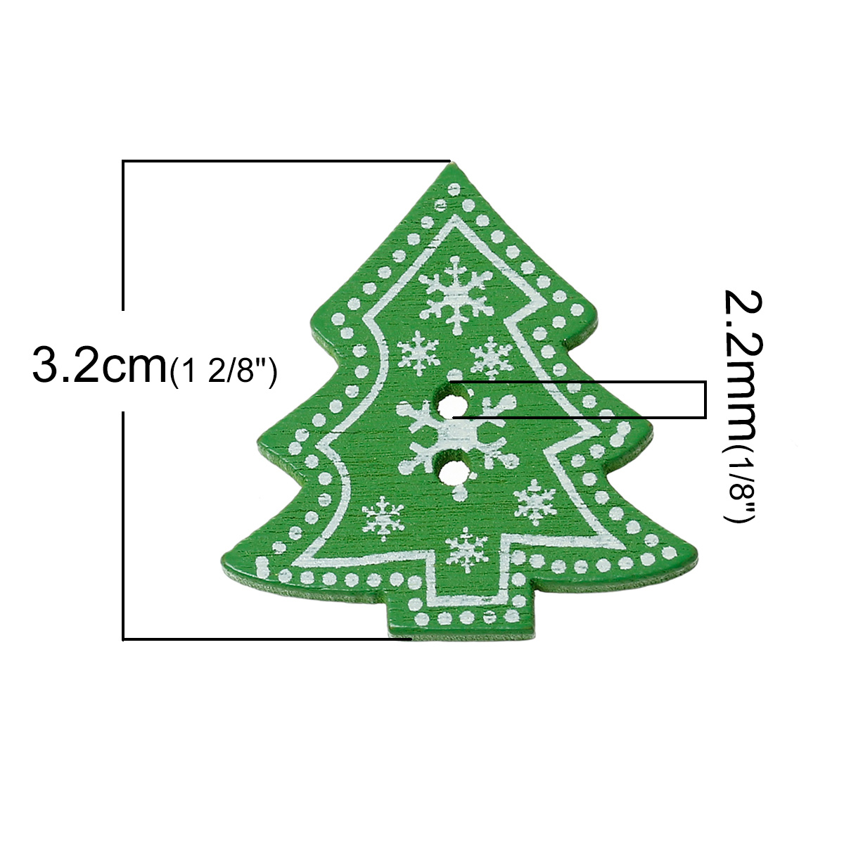 Hout Naaien Button Scrapbooking kerstboom Groen Twee Gaten Sneeuwvlok 3.2cm (1 2/8 ") x3cm (1 1/8 "), 5 Stuks