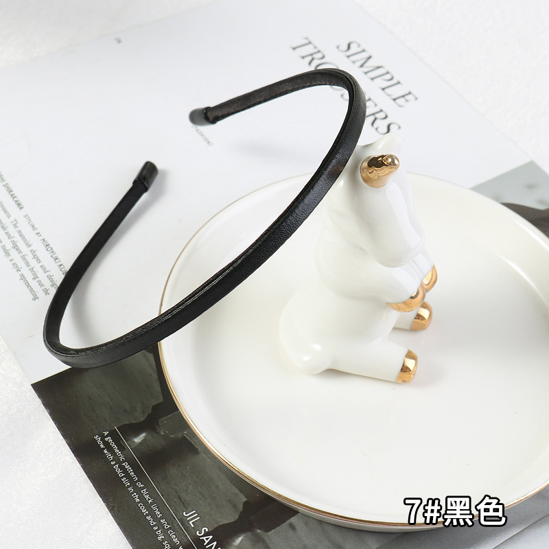 Neue Frauen Jahrgang Pu Leder schlicht Dünne Haarbänder Einfache Handgemachte Solide Headwraps Waschen Stirnbänder Elegante Haar Band: Lavendel