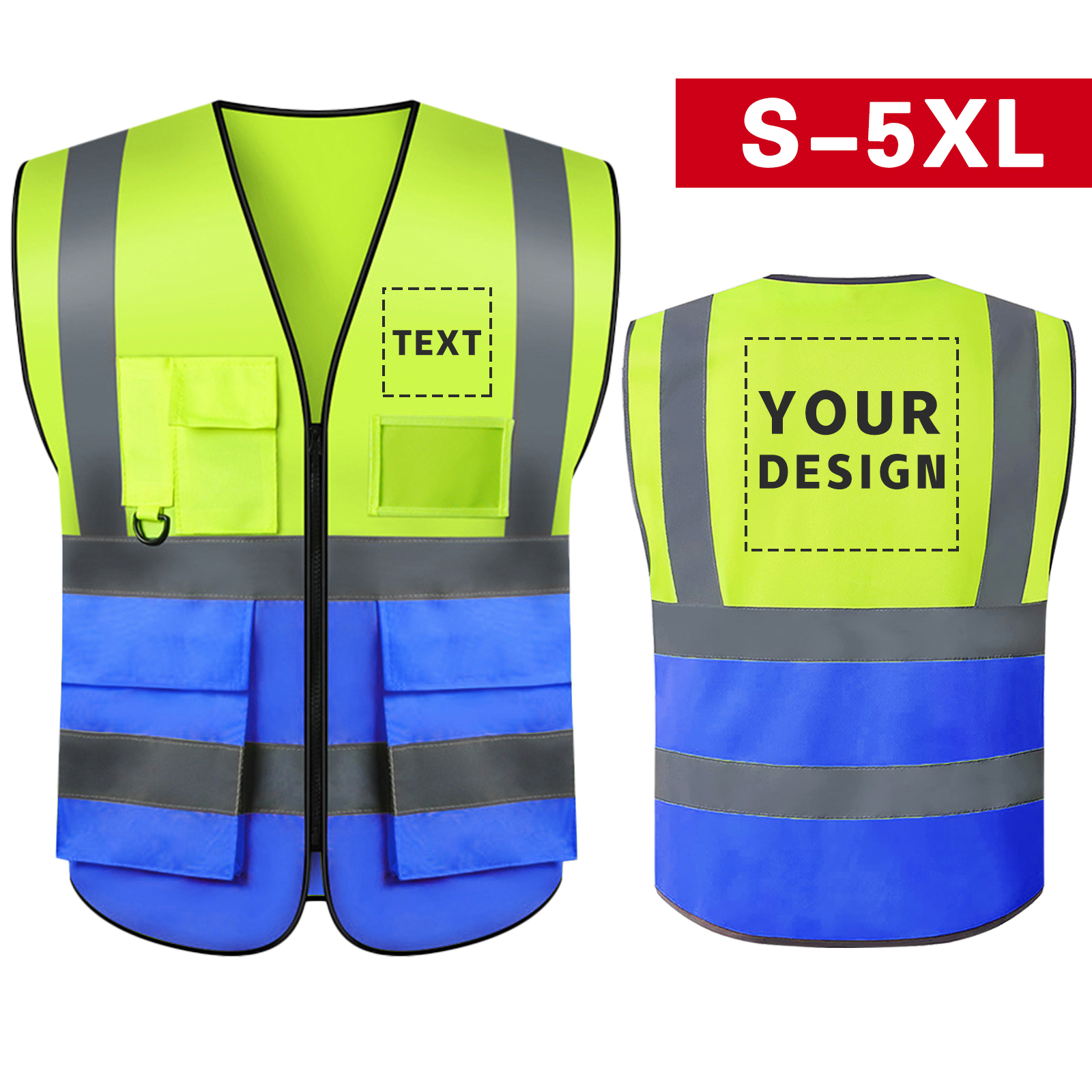 Custom Your Logo Reflective Safety Vest Construction Work Traffic Vest Railway Coal Miners Uniform Security ANSI Class 2