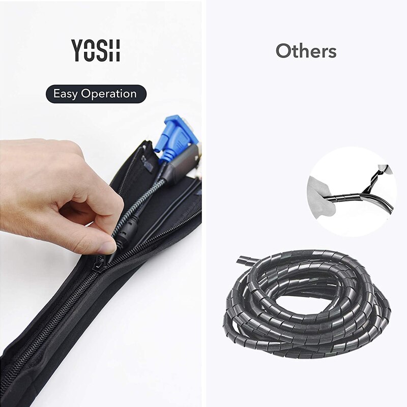 Cable Management Sleeves with zippers Adjustable Cable Tidy Sleeves Wire Protector for TV/ Computer/Home/Office - 50cm- 1~4 pack