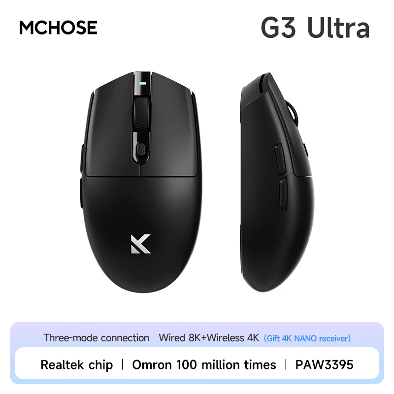 MCHOSE G3 Gaming Mouse Buletooth 2.4G Paw3311 12000DPI Tri-mode Wireless Lightweight Mouse Ergonomics Gamer Laptop PC