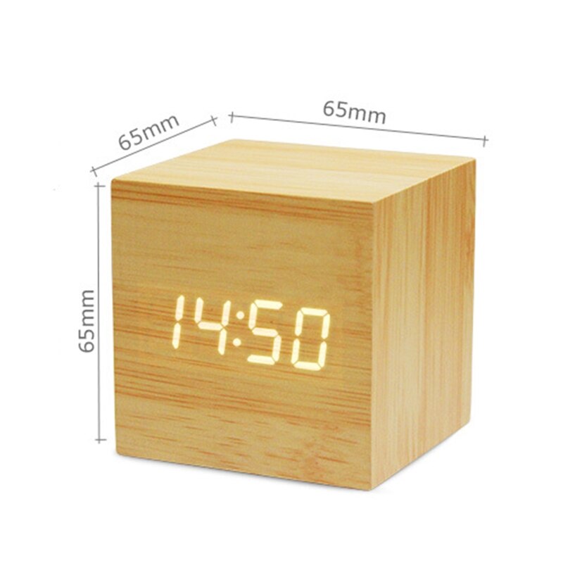 Wooden Led Alarm Clock Electronic Digital Display Time Clock Mute Cube Clocks for Home Bedroom Dormitory Waking Up Wood Trend