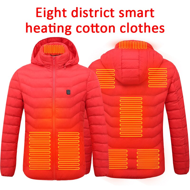 Alta qualidade jaqueta de aquecimento elétrico esportes ao ar livre casaco de inverno com tampa e usb colete de aquecimento elétrico para homens mulheres inverno: Vermelho / 4 XG