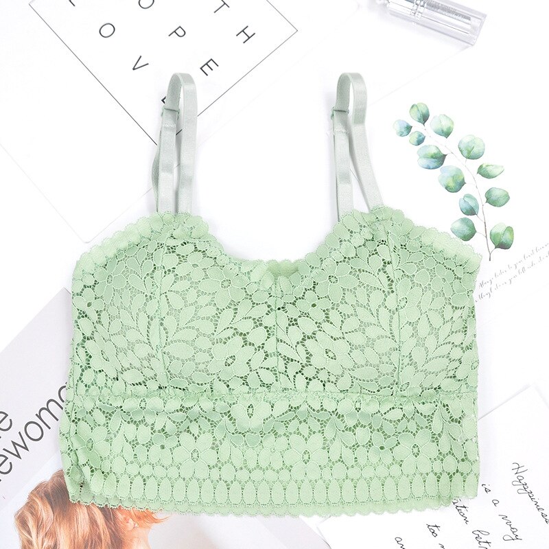 CHRLEISURE Lace Bra Adjustable Shoulder Strap Women Bra No Rims Comfortable Underwear: Green