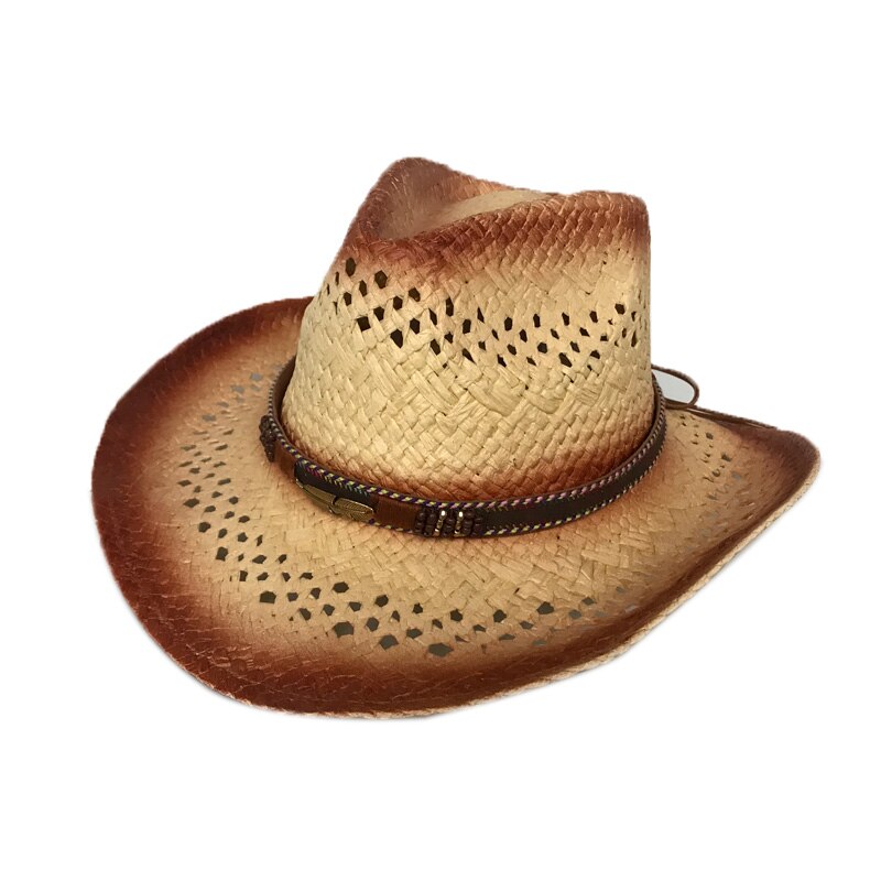 Cowboyhut Stroh Panama Unisex - Westernstil, Breite Krempe, Sommer, Beige, Einheitsgröße