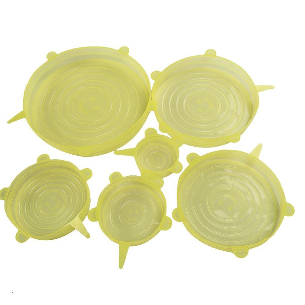 6 Stck Silikon strecken Deckel Wiederverwendbare Luftdichte Lebensmittel wickeln Abdeckungen Halten Lebensmittel Frisch Versiegelt Küche Zubehör Silikon Frische Deckel: Gelb