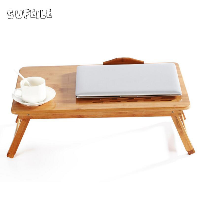 SUFEILE Outdoor office Natural Bamboo Laptop Table Desk Adjustable Height Folding Table Computer Desk Portable Notebook Stand D5