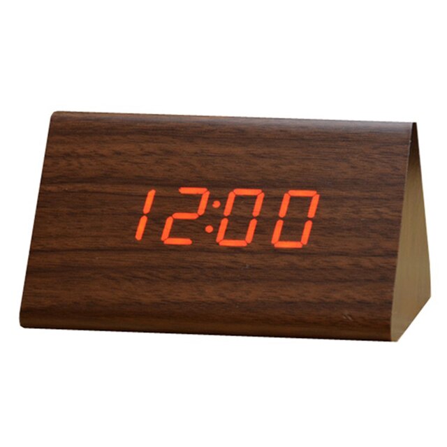 Digitale Klok Led Houten Wekker Tafel Sound Control Elektronische Klokken Desktop Usb Powered Desperadoes Thuis Tafel Decor: Bruin