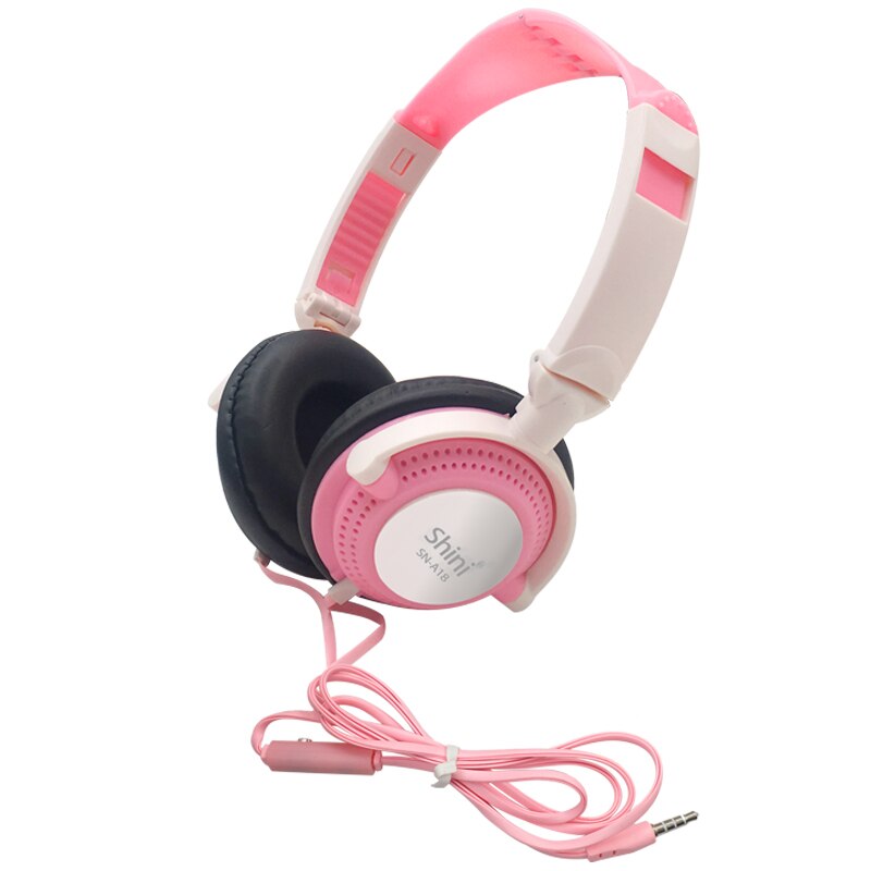 Shini kabelgebundener kopfhörer mit mikrofon, 3.5mm ohrhörer, faltbares gaming-headset, super-bass-stereo-musik-headset für pc und smartphones: Rosa