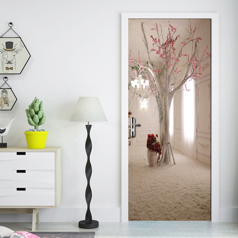 Door Sticker Mural 3D Space Tree PVC Self Adhesive Waterproof Vinyl Wallpaper For Living Room Bedroom Door Decoration