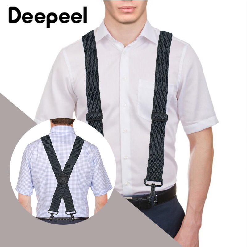 Deepeel 1pc 3.5*120cm Men's Braces X-shaped Corn Grain Stretch Wide Suspenders Black Hook Buckle 4 Clip Straps Male Jockstrap