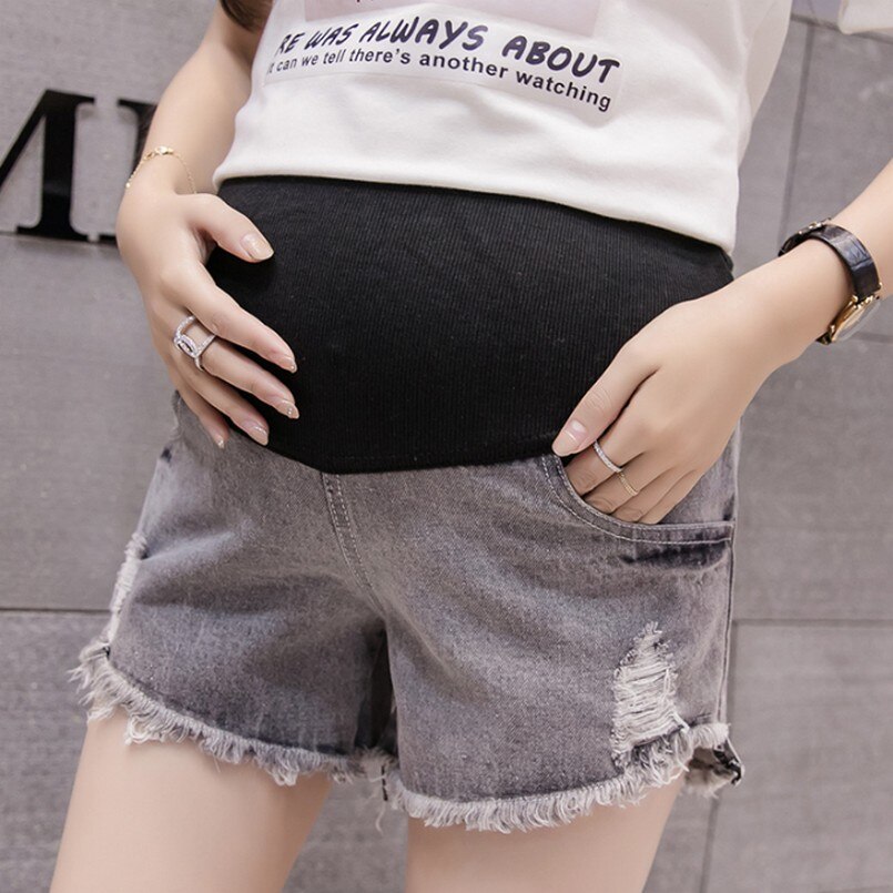 Sommer denim shorts til graviditetshuller afslappet graviditetstøj kort mave trepunktsbukser jeans gravida